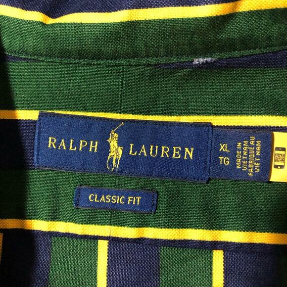 Polo Ralph Lauren mens XL classic fit green blue gold striped Oxford button up - Picture 3 of 10